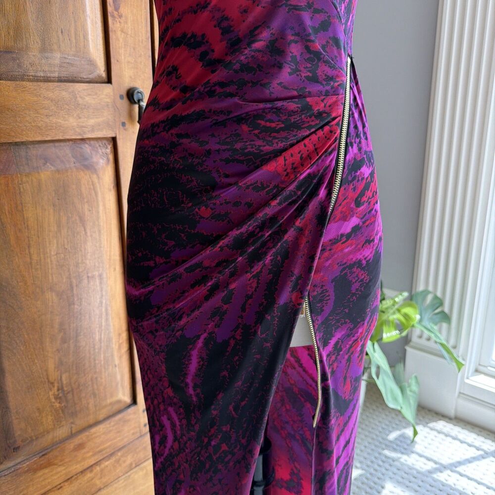 Vintage Y2K Cache Bodycon Bold Animal Print High Zippered Leg Maxi Dress Size XS - Picture 3 of 8